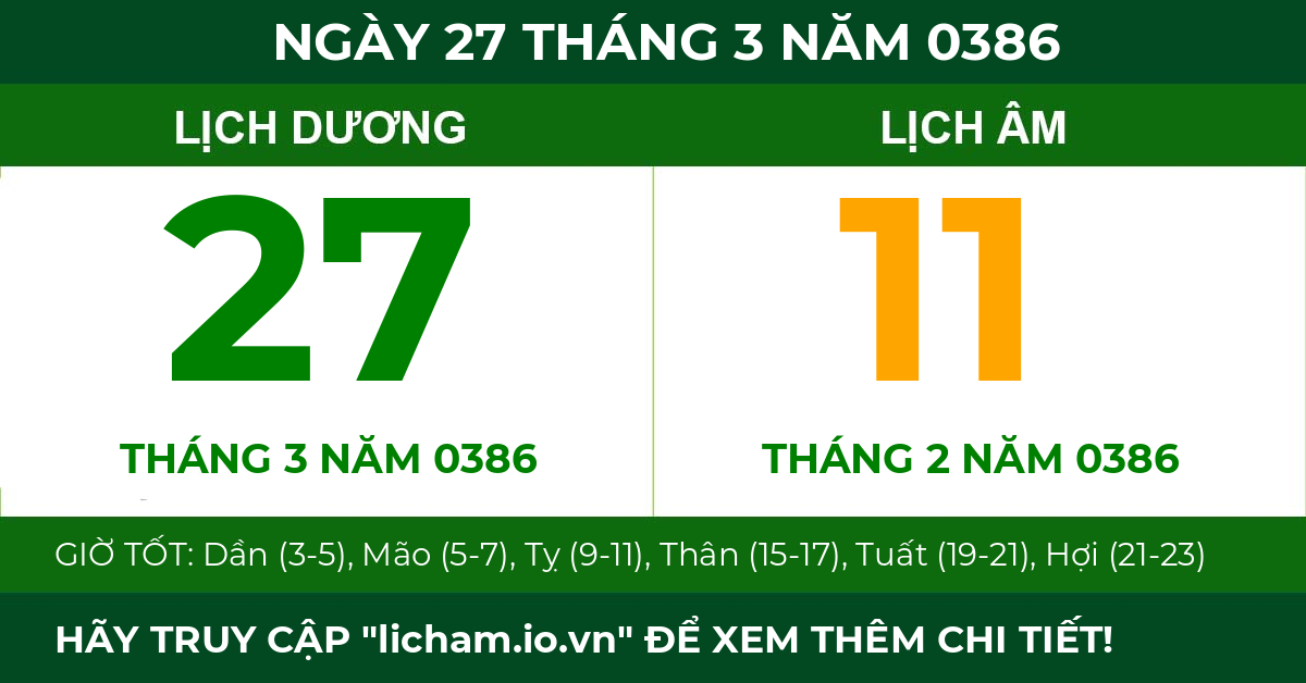 lịch âm ngày 27 tháng 3 năm 0386