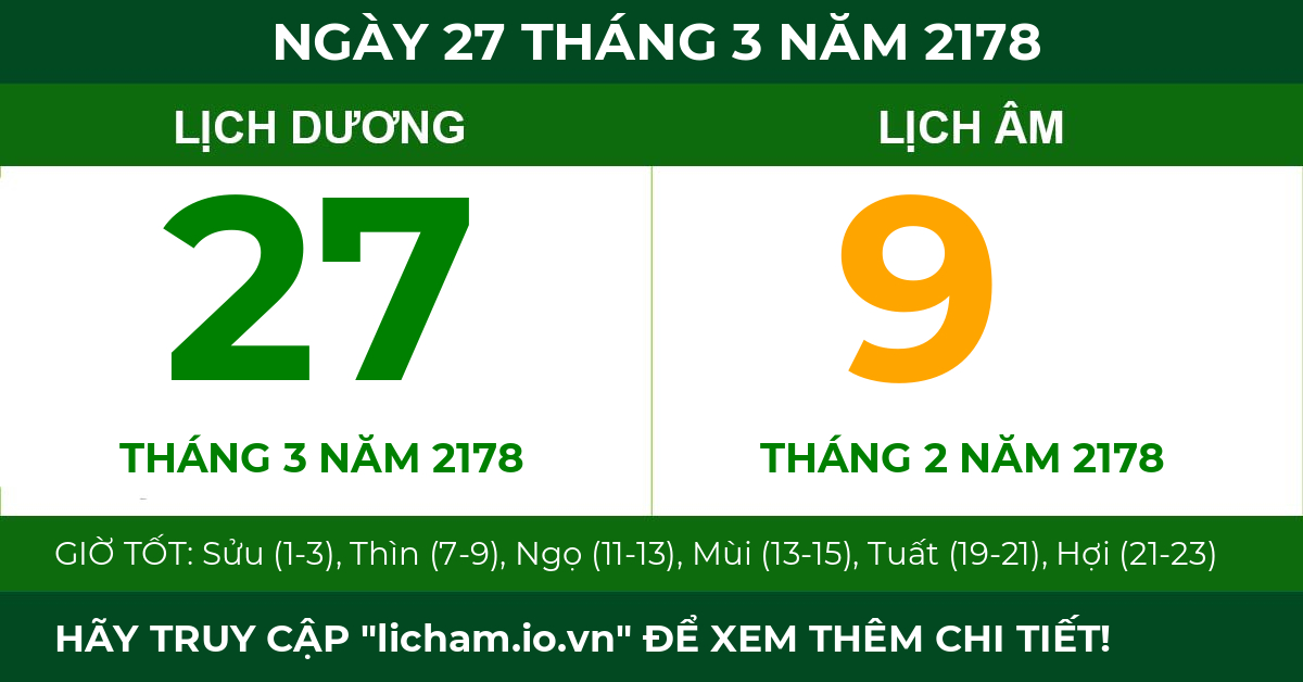 lịch âm ngày 27 tháng 3 năm 2178