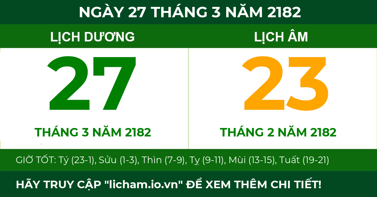 lịch âm ngày 27 tháng 3 năm 2182