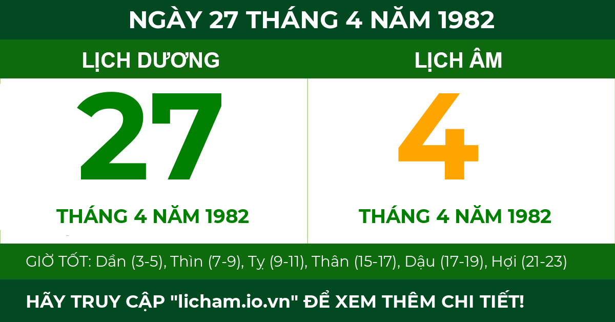 lịch âm ngày 27 tháng 4 năm 1982