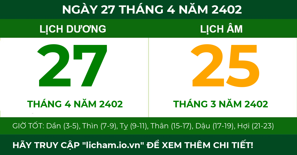 lịch âm ngày 27 tháng 4 năm 2402