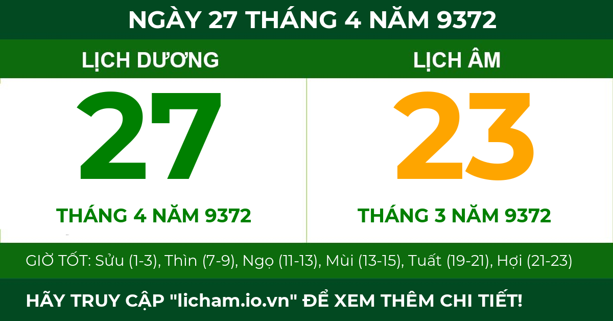 lịch âm ngày 27 tháng 4 năm 9372