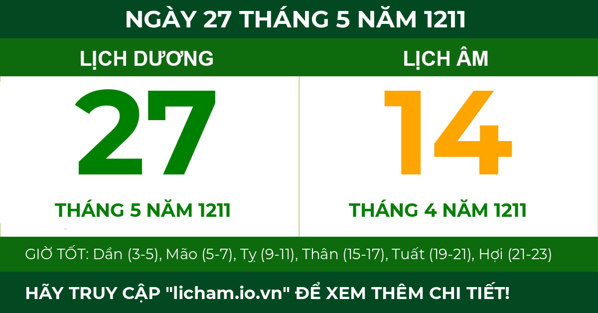 lịch âm ngày 27 tháng 5 năm 1211