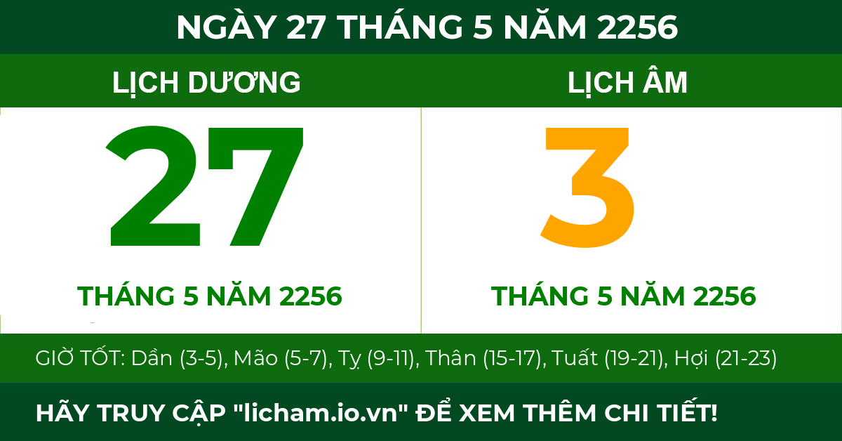 lịch âm ngày 27 tháng 5 năm 2256