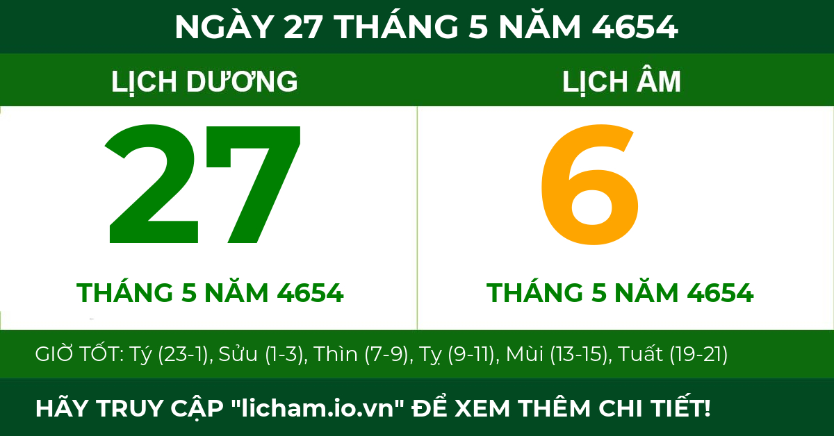 lịch âm ngày 27 tháng 5 năm 4654