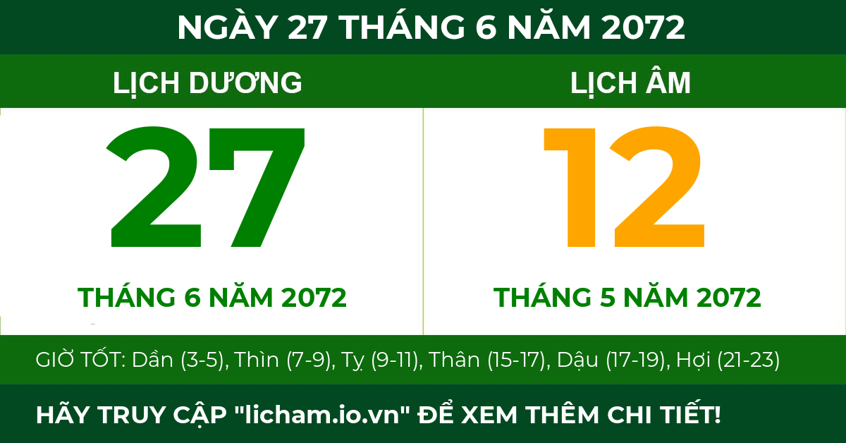 lịch âm ngày 27 tháng 6 năm 2072