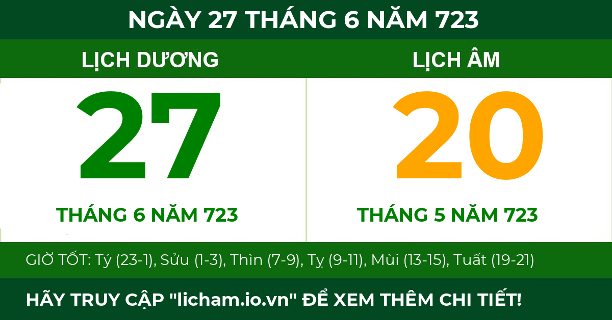 lịch âm ngày 27 tháng 6 năm 723