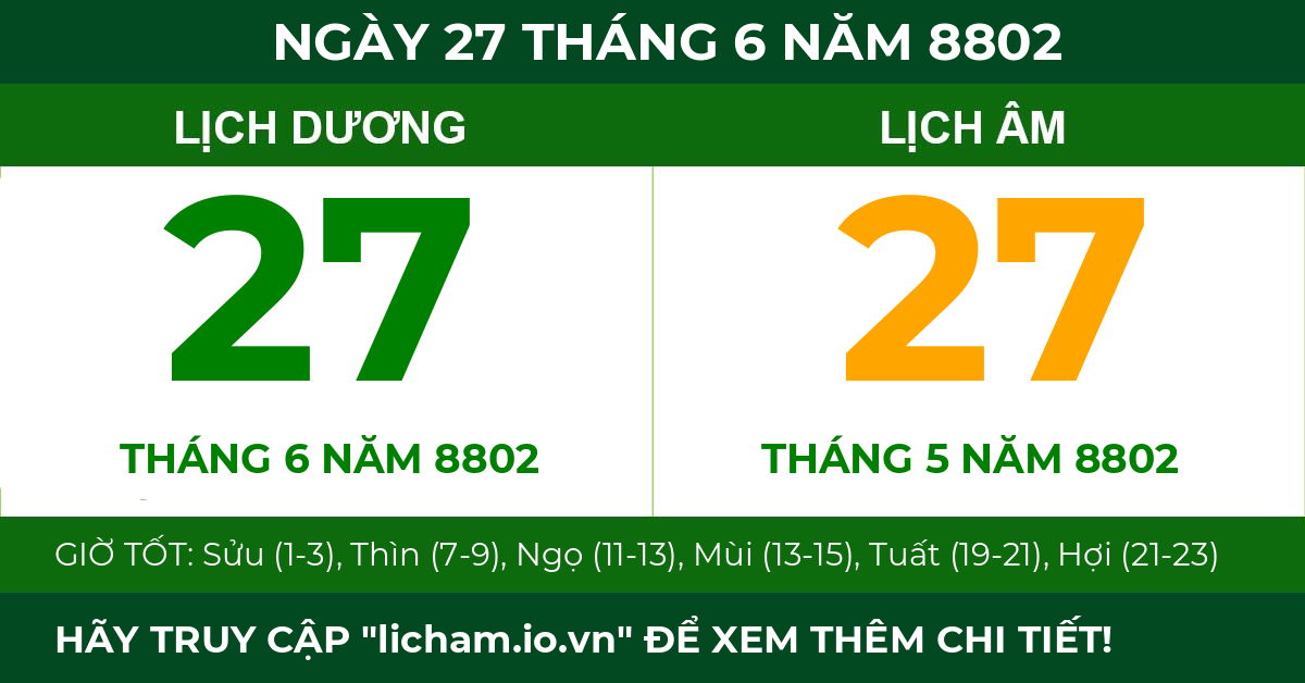 lịch âm ngày 27 tháng 6 năm 8802