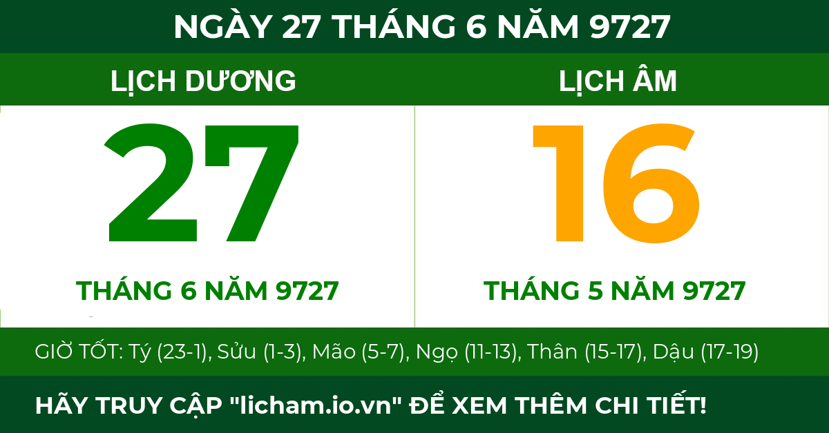 lịch âm ngày 27 tháng 6 năm 9727