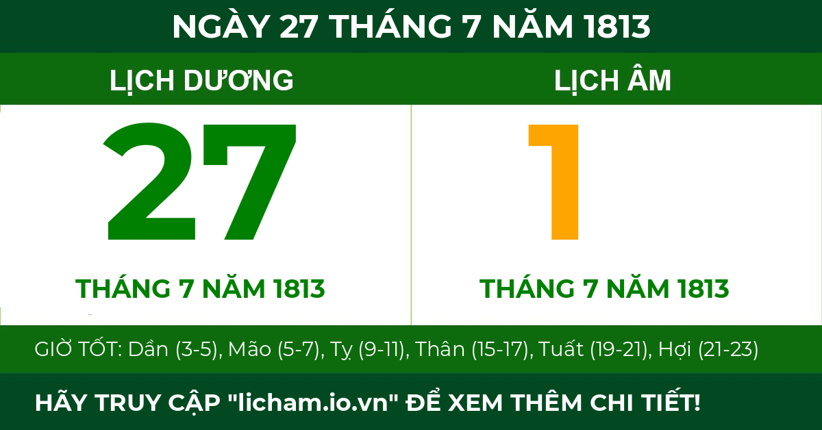 lịch âm ngày 27 tháng 7 năm 1813
