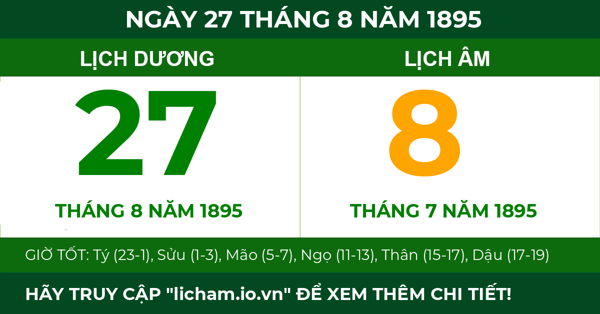 lịch âm ngày 27 tháng 8 năm 1895