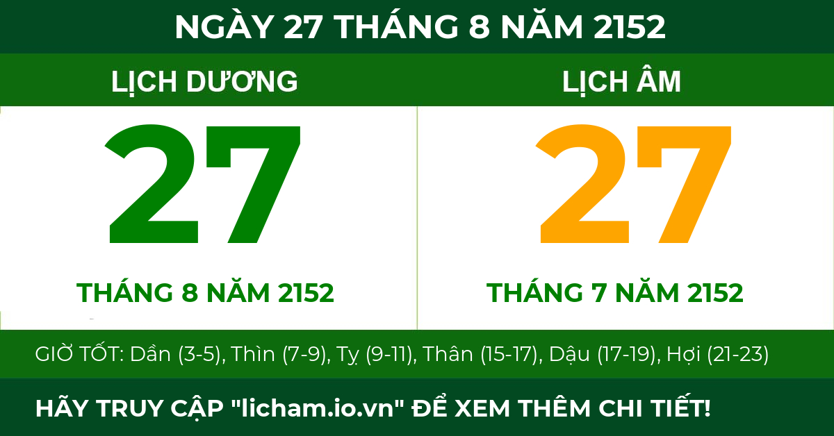 lịch âm ngày 27 tháng 8 năm 2152