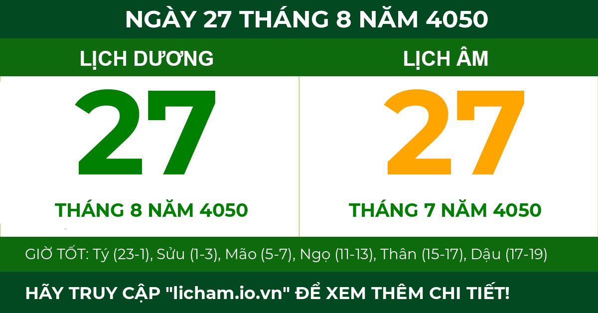 lịch âm ngày 27 tháng 8 năm 4050