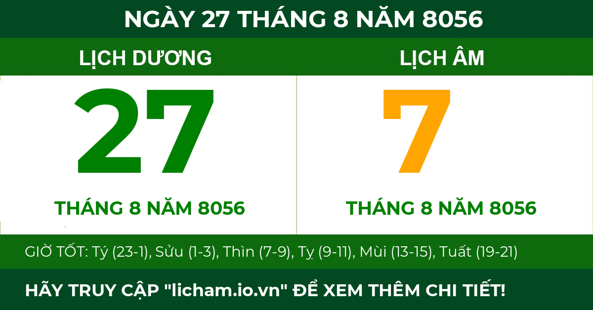 lịch âm ngày 27 tháng 8 năm 8056