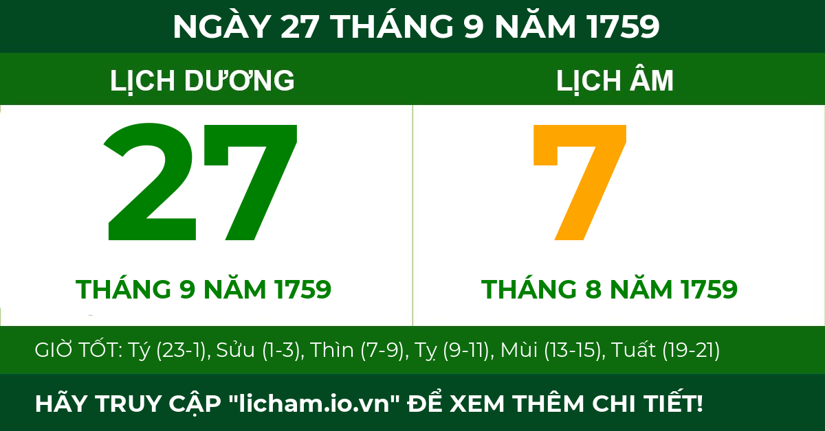 lịch âm ngày 27 tháng 9 năm 1759