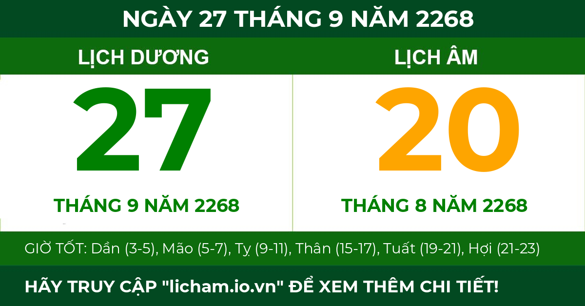 lịch âm ngày 27 tháng 9 năm 2268