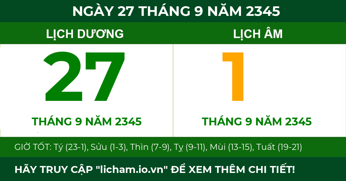lịch âm ngày 27 tháng 9 năm 2345