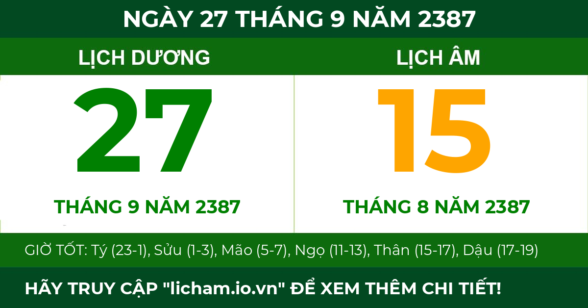 lịch âm ngày 27 tháng 9 năm 2387