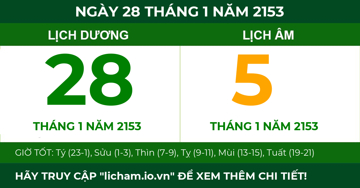 lịch âm ngày 28 tháng 1 năm 2153