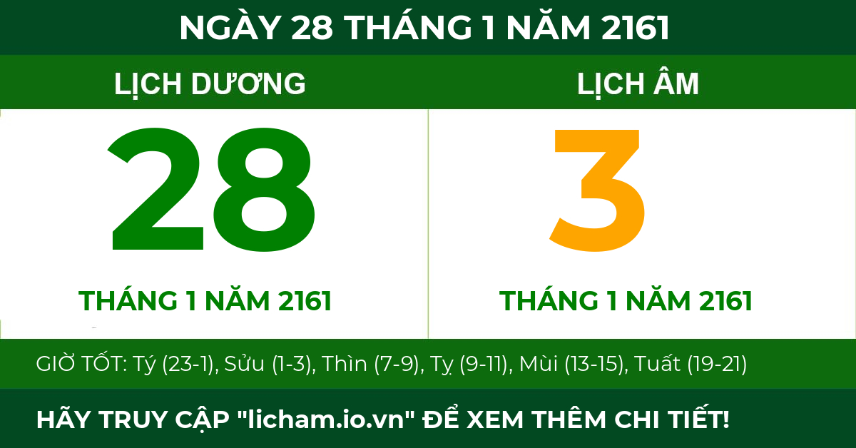 lịch âm ngày 28 tháng 1 năm 2161