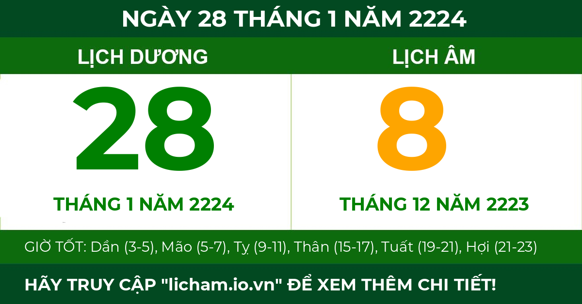 lịch âm ngày 28 tháng 1 năm 2224