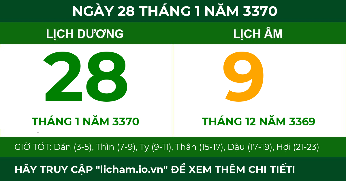 lịch âm ngày 28 tháng 1 năm 3370