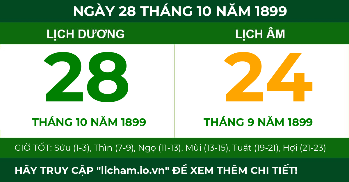 lịch âm ngày 28 tháng 10 năm 1899