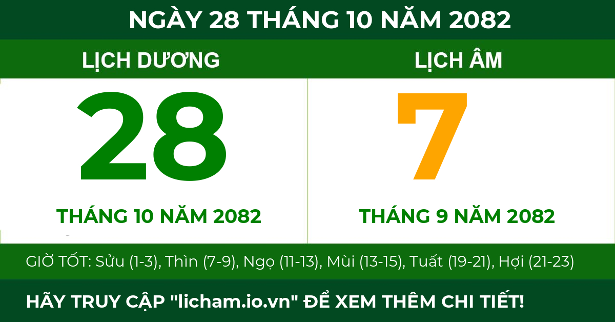 lịch âm ngày 28 tháng 10 năm 2082