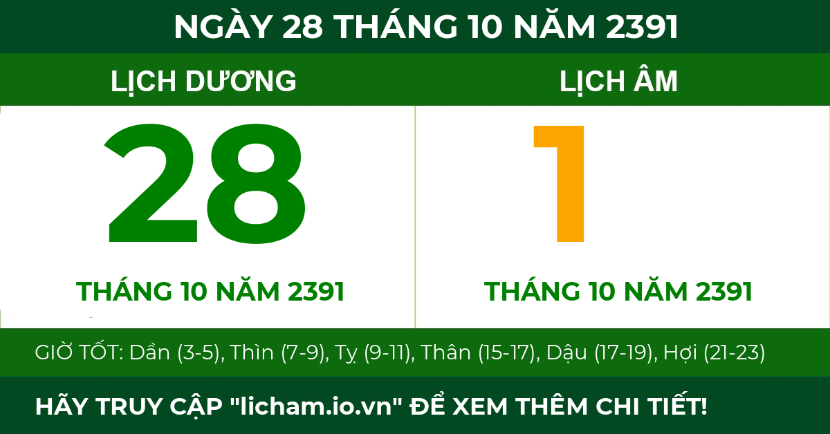 lịch âm ngày 28 tháng 10 năm 2391