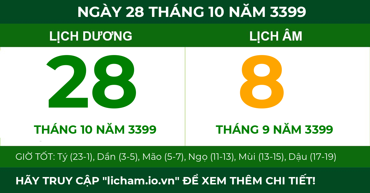 lịch âm ngày 28 tháng 10 năm 3399