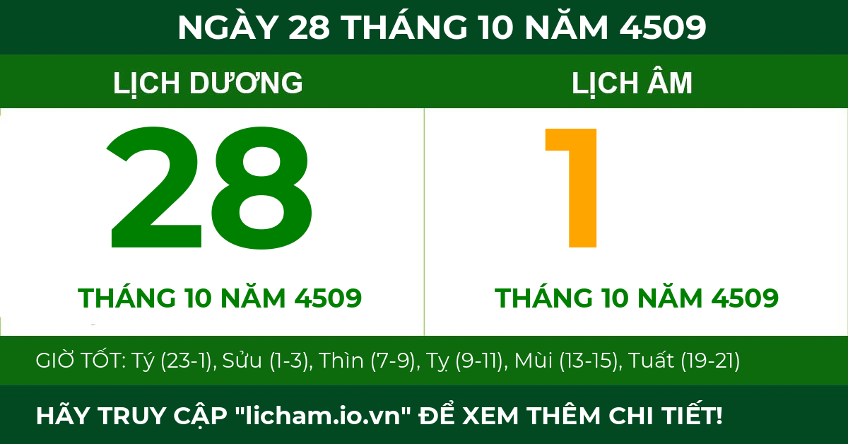 lịch âm ngày 28 tháng 10 năm 4509