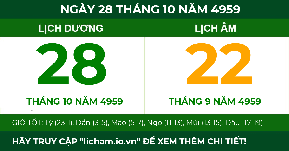 lịch âm ngày 28 tháng 10 năm 4959
