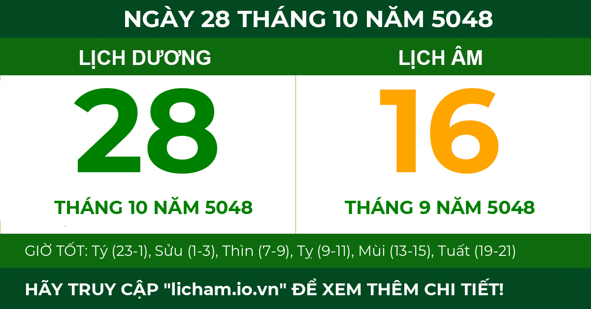 lịch âm ngày 28 tháng 10 năm 5048