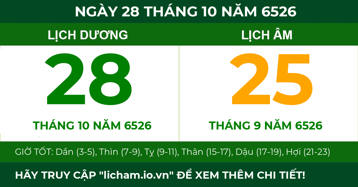 lịch âm ngày 28 tháng 10 năm 6526