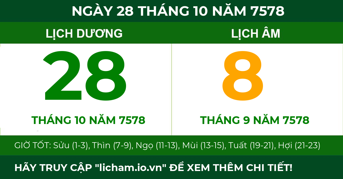 lịch âm ngày 28 tháng 10 năm 7578