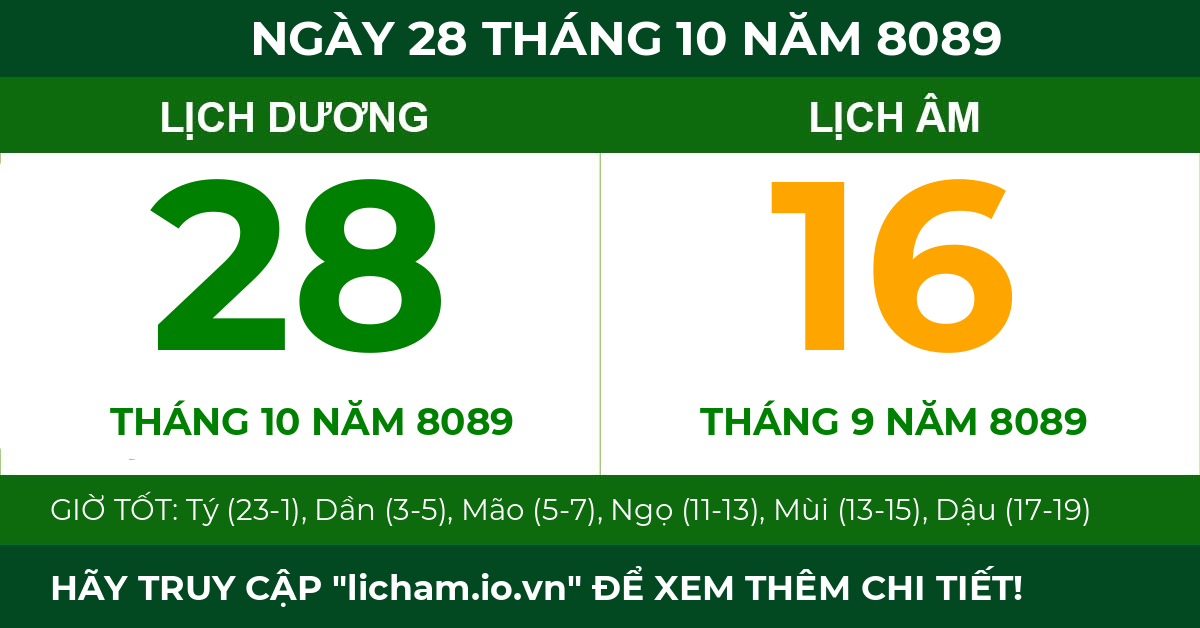 lịch âm ngày 28 tháng 10 năm 8089