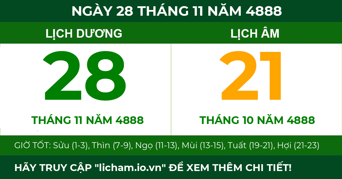 lịch âm ngày 28 tháng 11 năm 4888