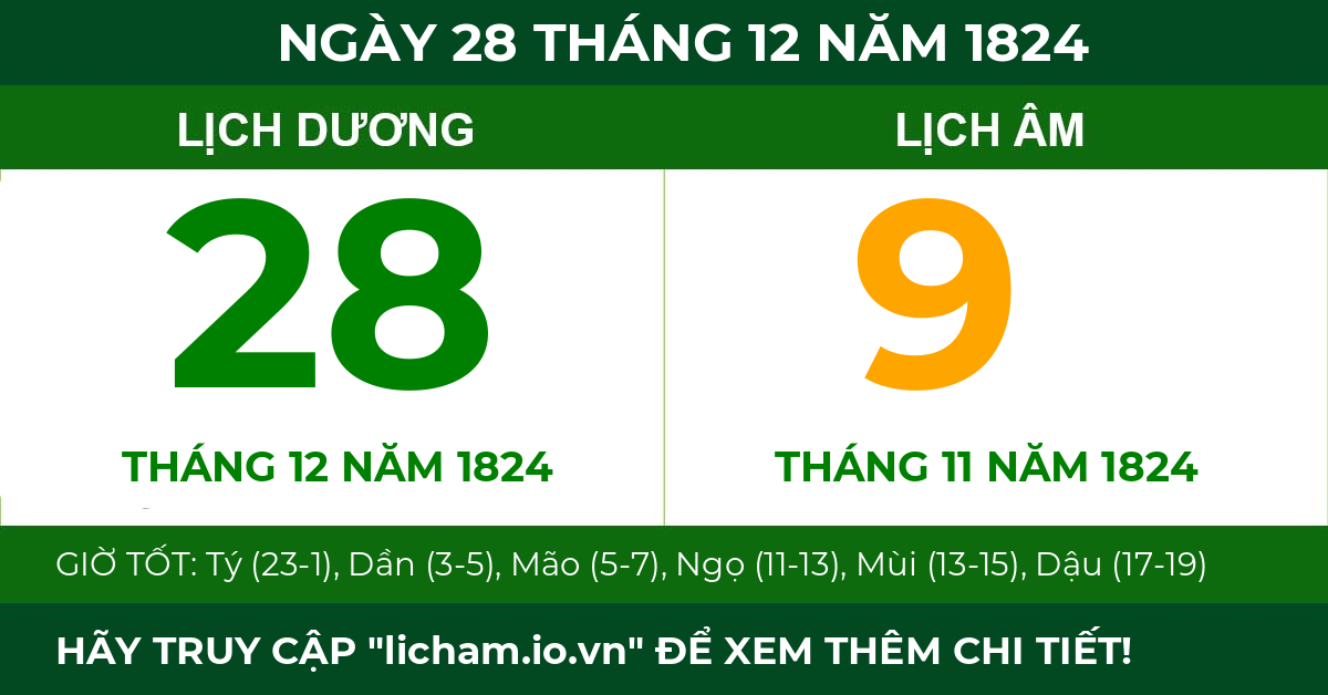 lịch âm ngày 28 tháng 12 năm 1824