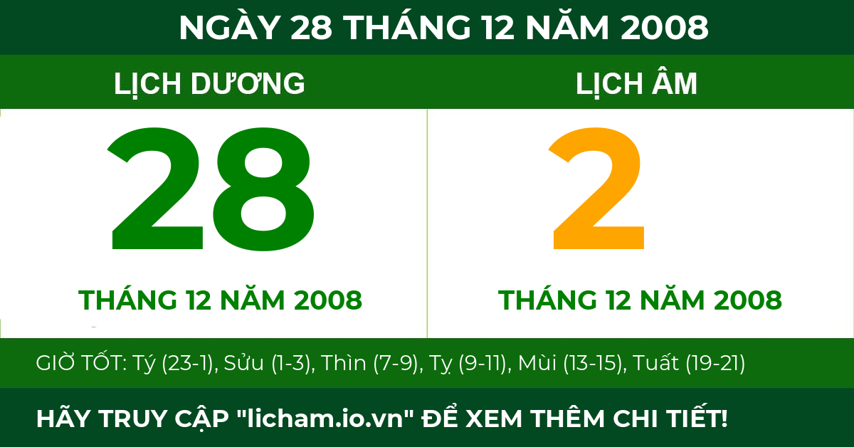 lịch âm ngày 28 tháng 12 năm 2008
