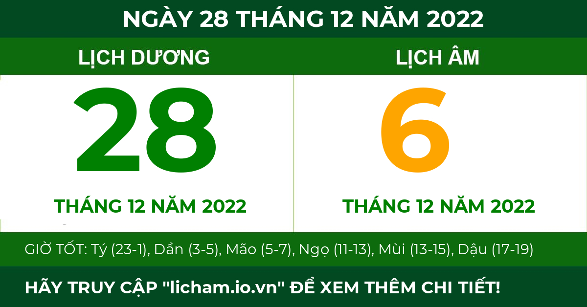lịch âm ngày 28 tháng 12 năm 2022