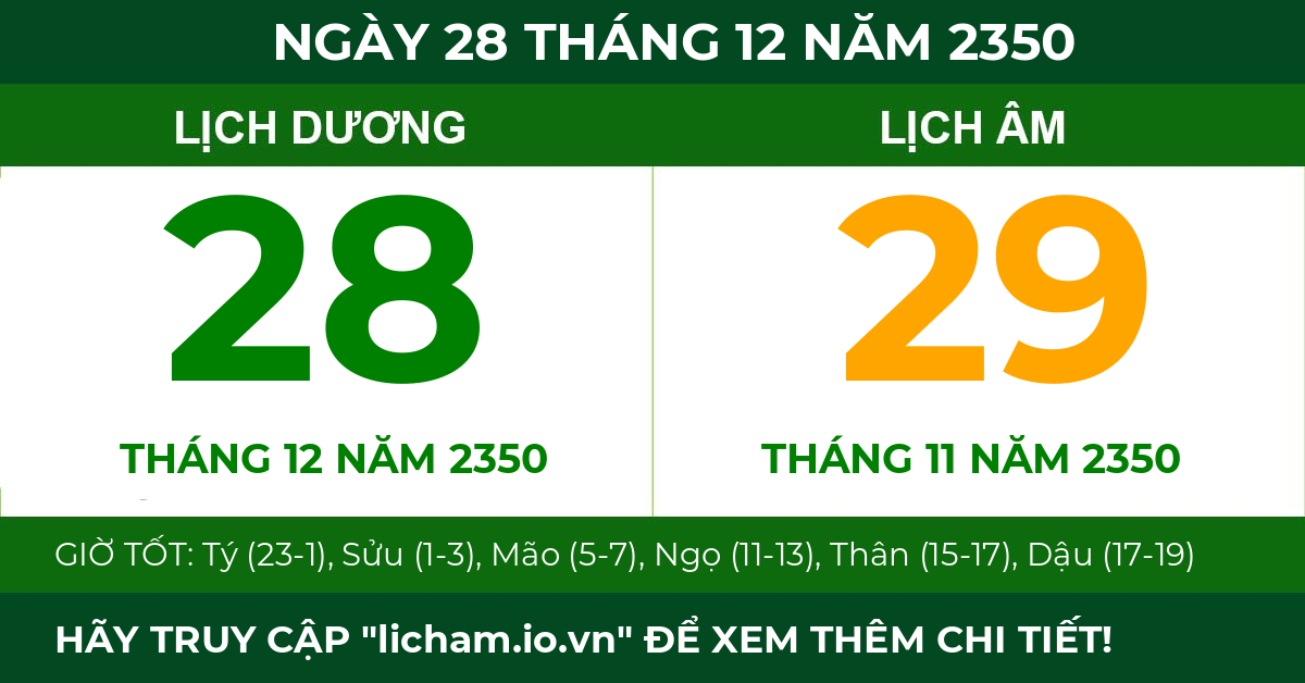 lịch âm ngày 28 tháng 12 năm 2350