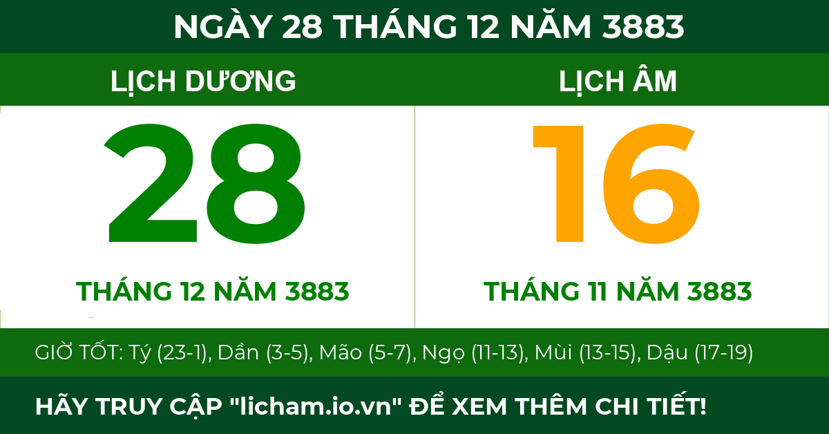 lịch âm ngày 28 tháng 12 năm 3883