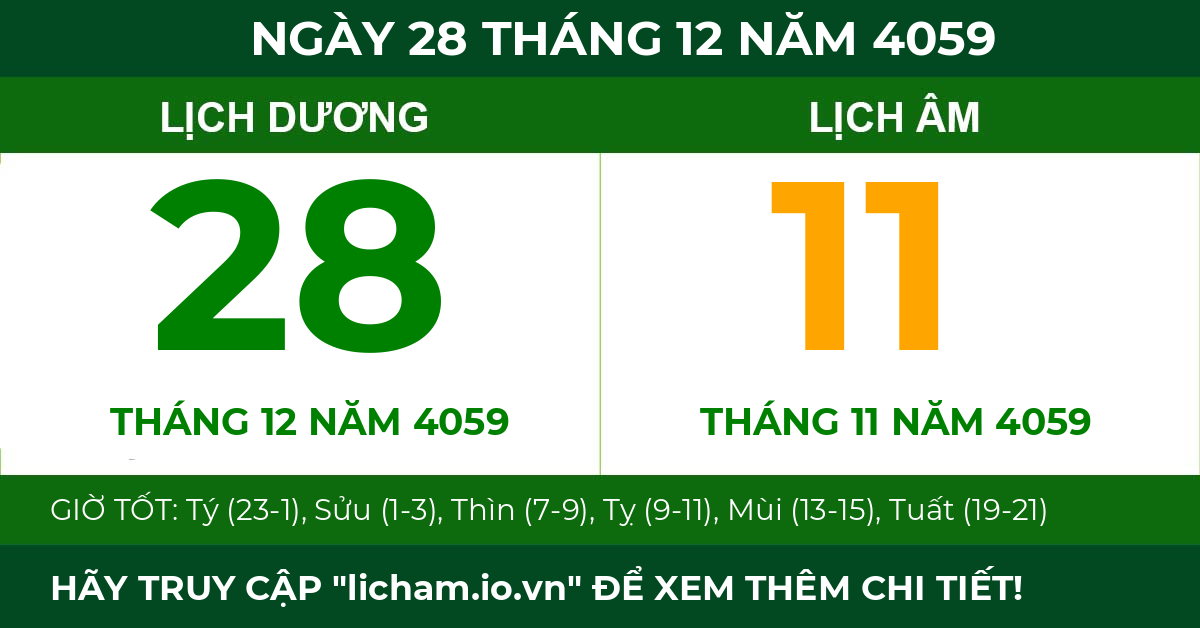 lịch âm ngày 28 tháng 12 năm 4059
