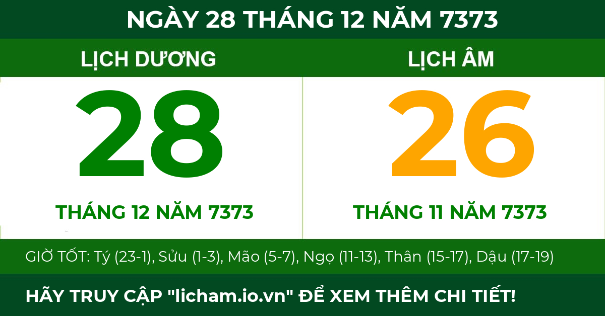 lịch âm ngày 28 tháng 12 năm 7373