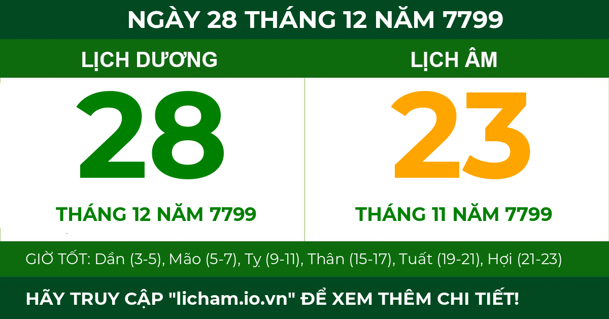 lịch âm ngày 28 tháng 12 năm 7799