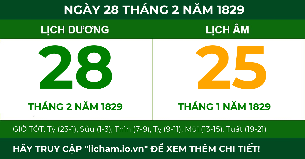 lịch âm ngày 28 tháng 2 năm 1829