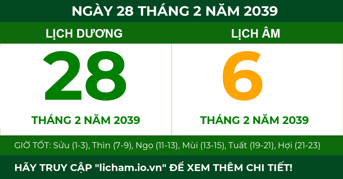 lịch âm ngày 28 tháng 2 năm 2039