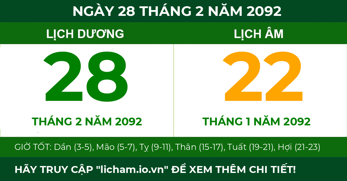 lịch âm ngày 28 tháng 2 năm 2092