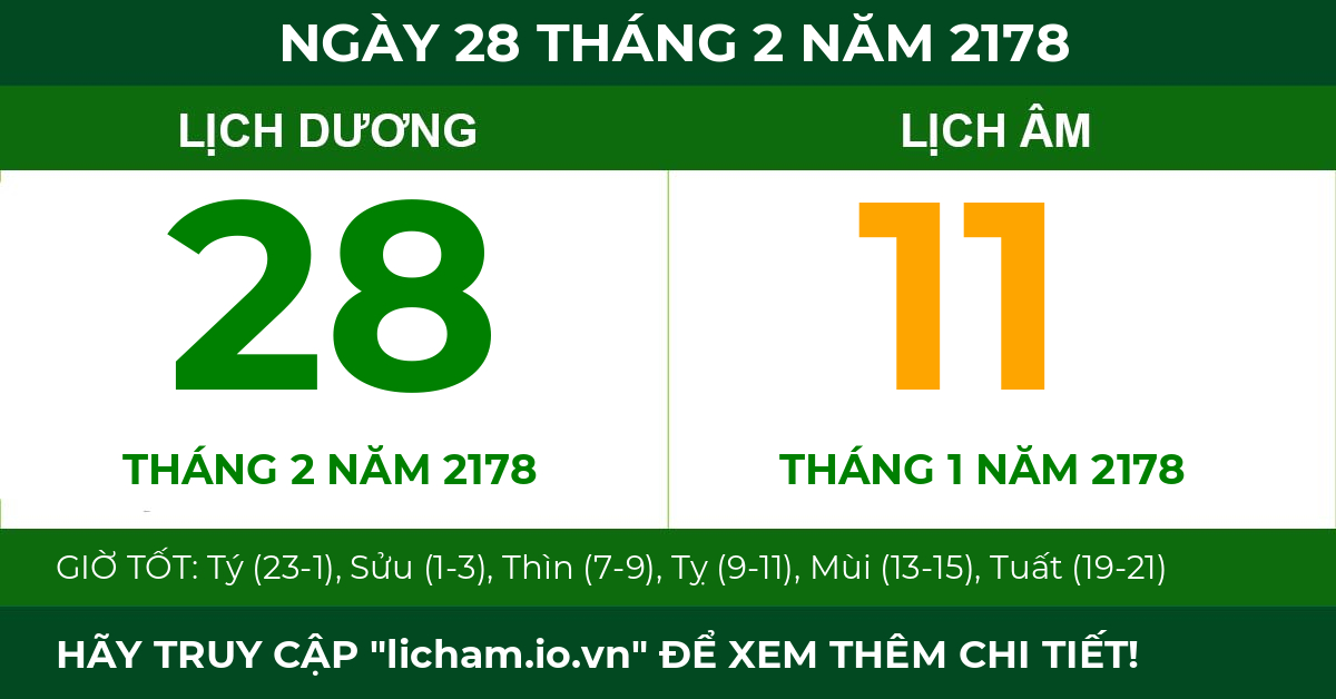 lịch âm ngày 28 tháng 2 năm 2178