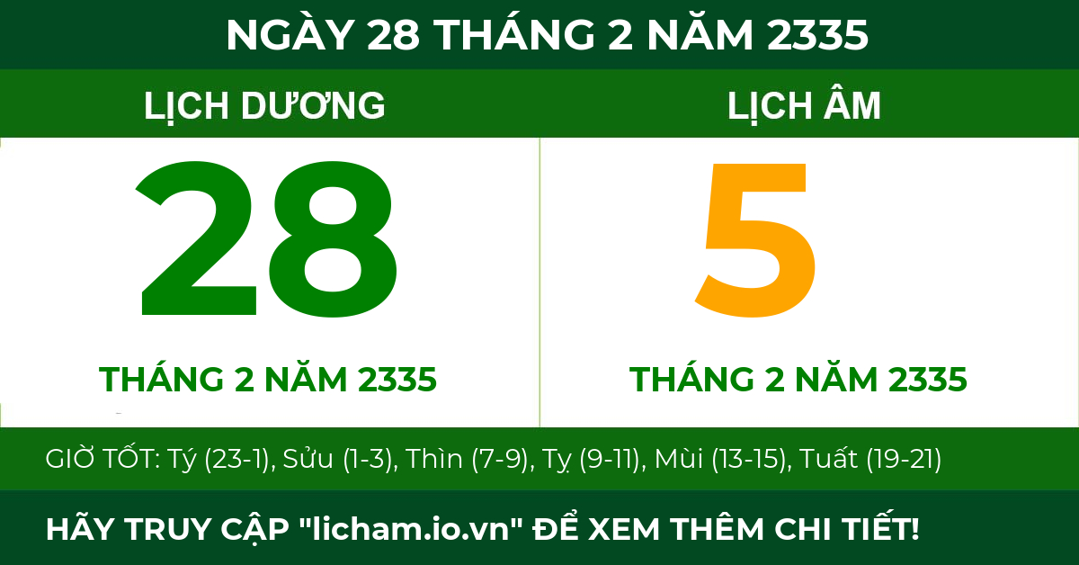 lịch âm ngày 28 tháng 2 năm 2335